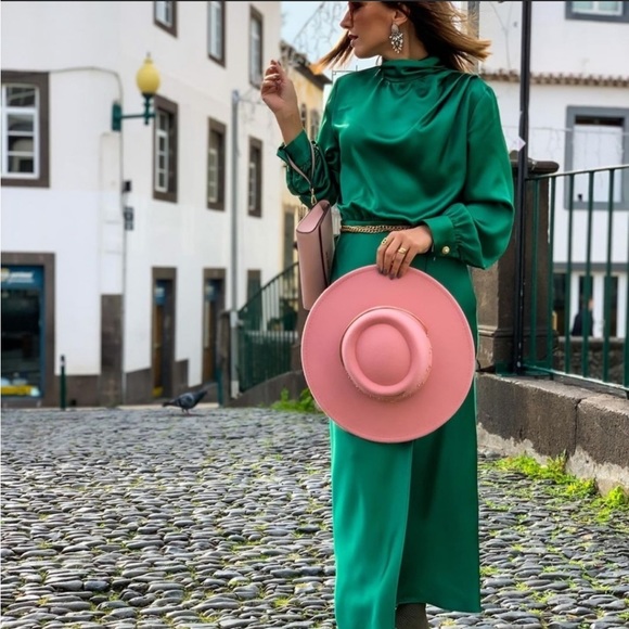 ZARA SATIN EFFECT MIDI DRESS - Picture 1 of 11